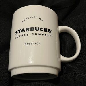 Starbucks White Mug with Black Text